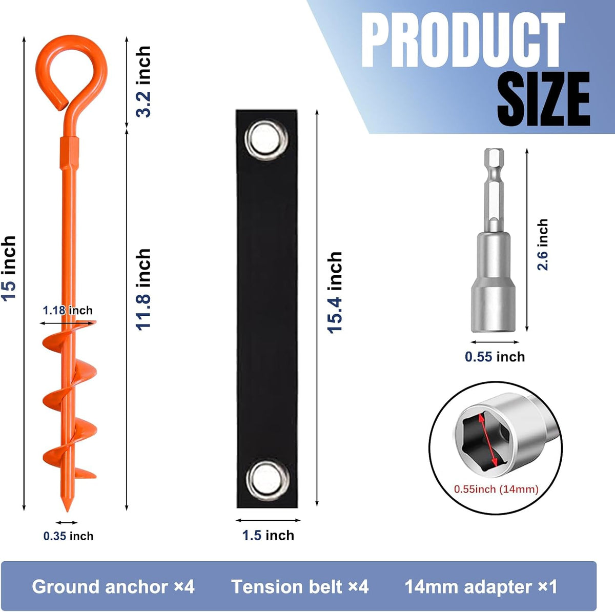 Eurmax USA 4 Pack Heavy Duty Ground Stakes&Anchors,Commercial Spiral Screw-in Trampoline Stakes with Reinforced Tie-Down Straps,High Wind Stabilizing Kit for Canopies,Outdoor Sheds,Swing Sets(Orange)