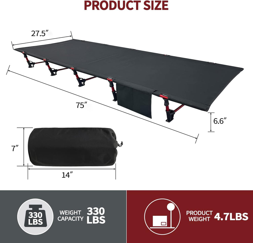 Sutekus Portable Camping Cot Sleeping Cot Ultralight Backpacking Cot Bed for Outdoor Hiking Travel Beach Mountaineering (Black)