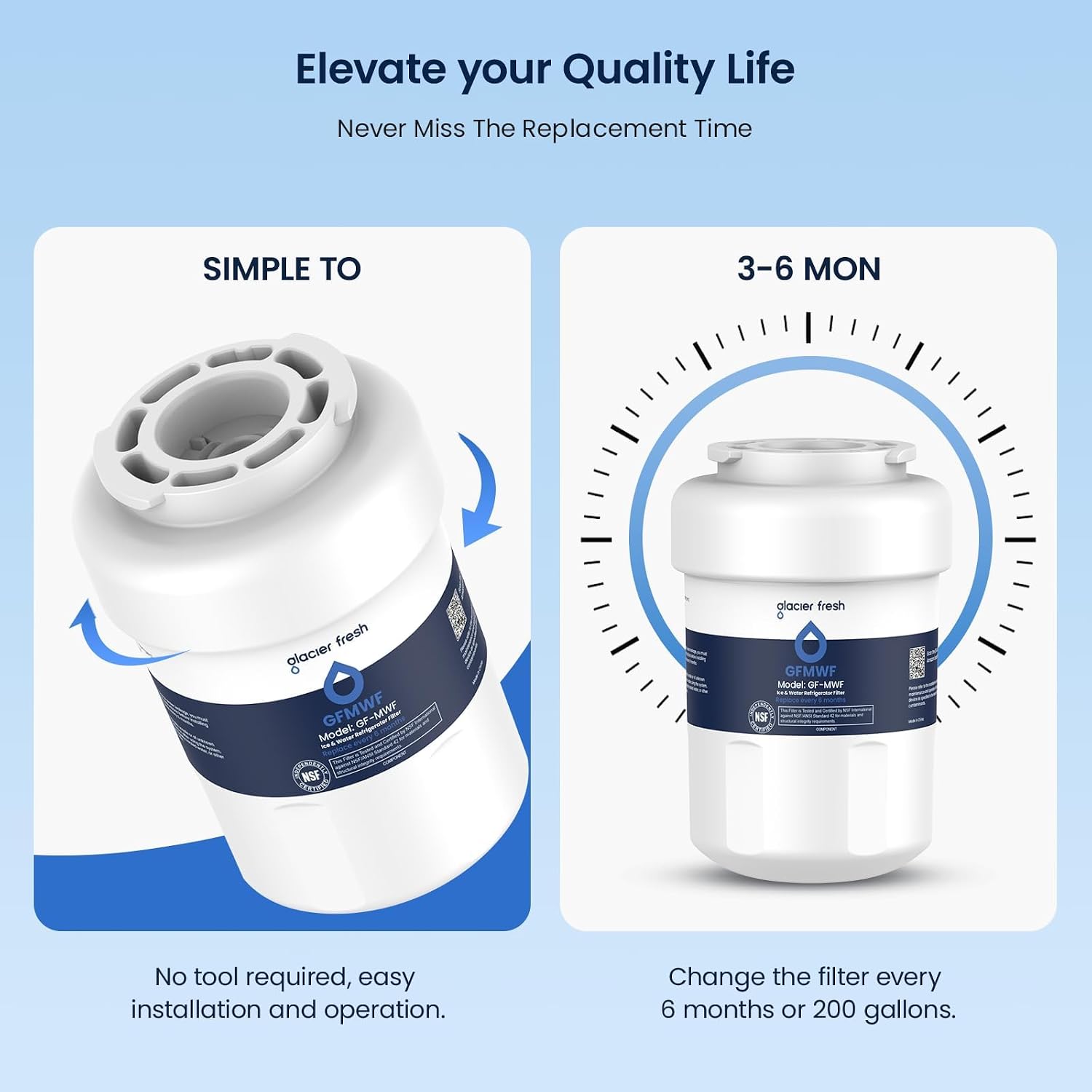 GLACIER FRESH MWF Refrigerator Water Filter Compatible with GE, 4-Pack