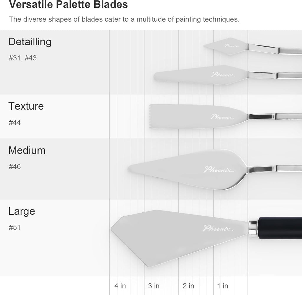 PHOENIX Flexible Palette Knife Set - 5 Pieces Stainless Steel Painting Knives, Art Knife with Wood Handle, Paint Spatula for Oil Acrylic Paint - Painting Tools for Artists