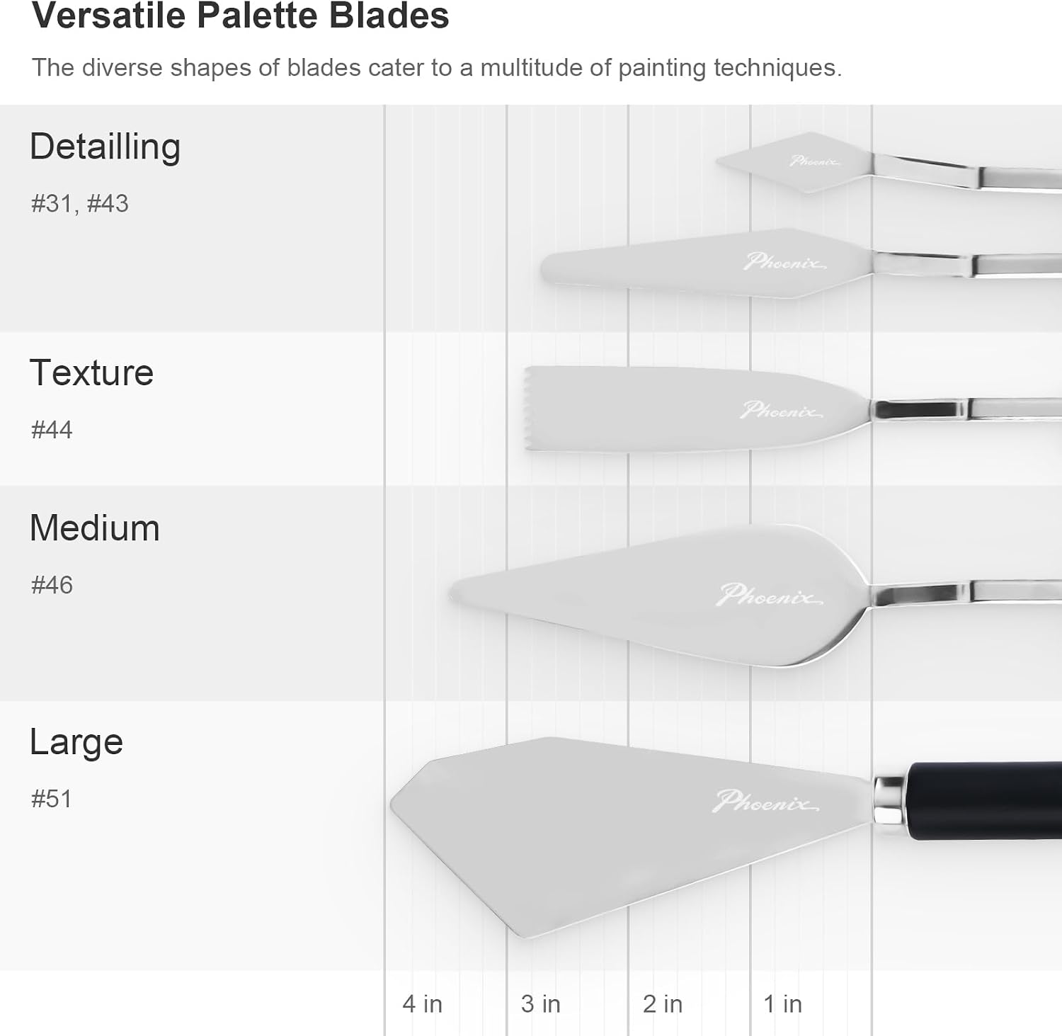PHOENIX Flexible Palette Knife Set - 5 Pieces Stainless Steel Painting Knives, Art Knife with Wood Handle, Paint Spatula for Oil Acrylic Paint - Painting Tools for Artists