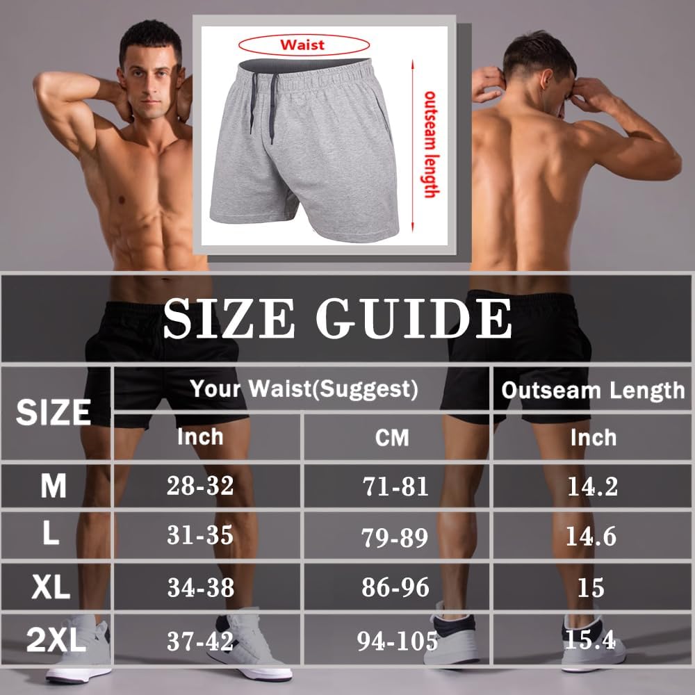 GYMAPE Mens Shorts 5 inch Cotton Gym Bodybuilding Workout