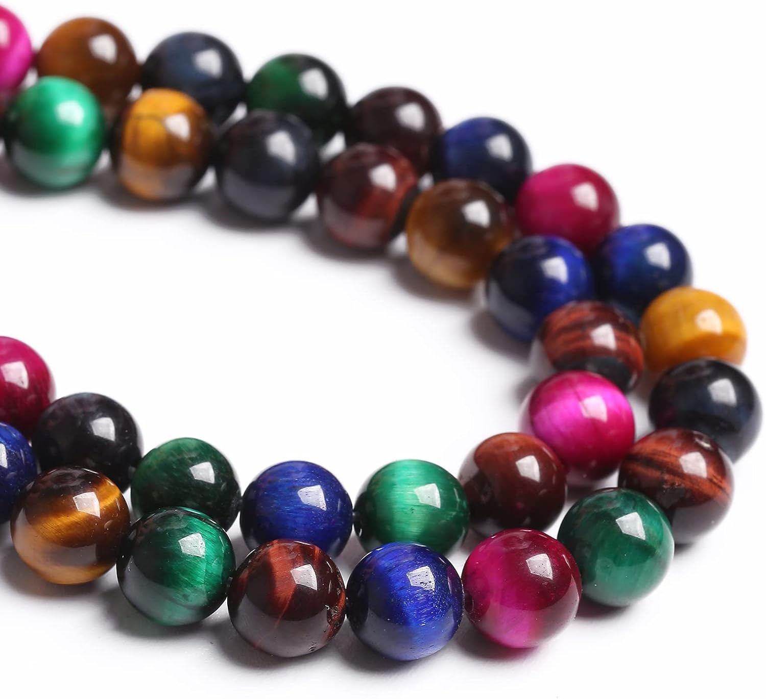 8mm 45PCS Colorful Tiger Eye Natural Stone Beads Crystal Spacer Loose Beads for Jewelry Making DIY Bracelet 1 Strand 15 inches