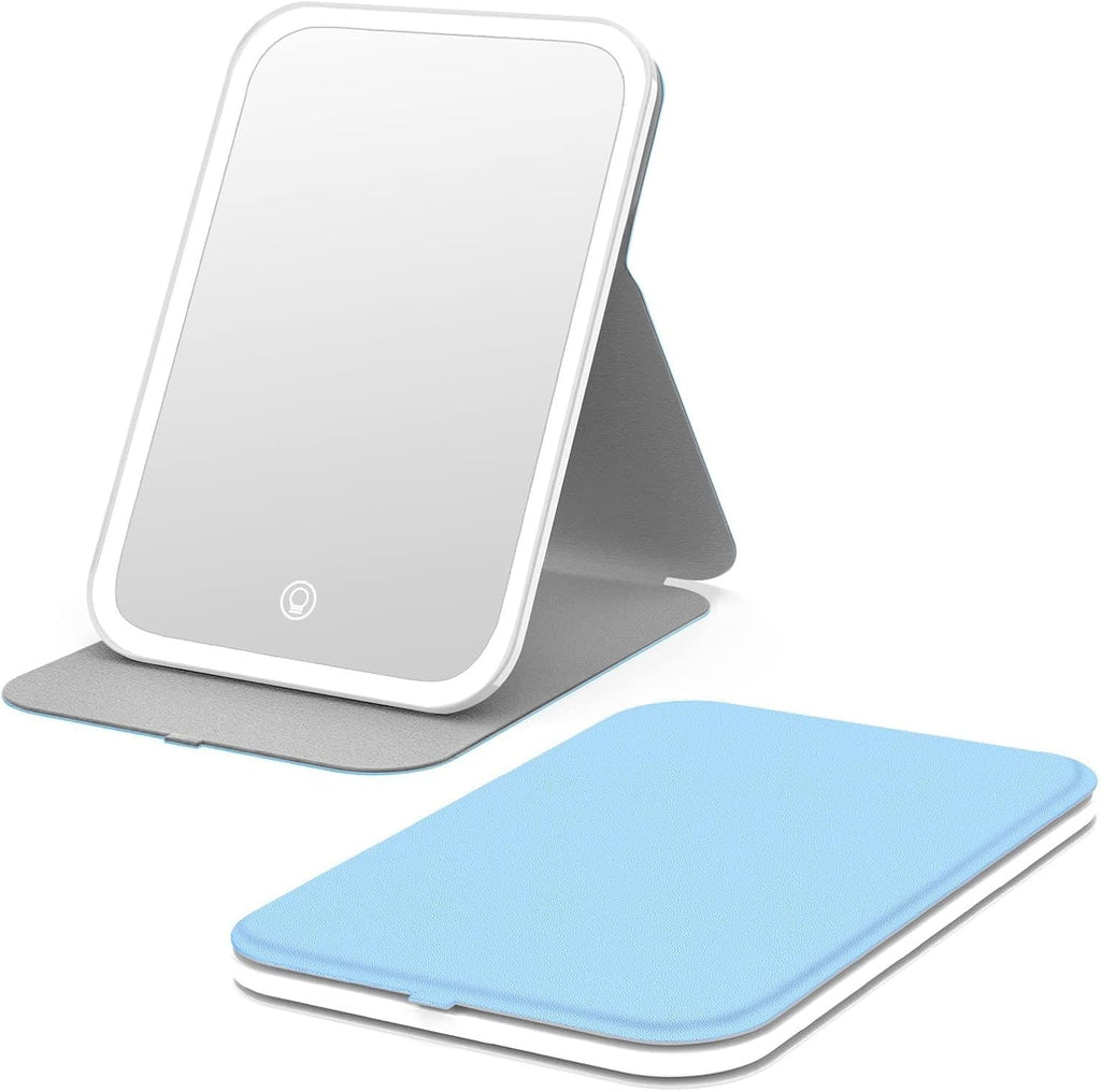 Kintion Travel Makeup Mirror, Portable LED Lighted Folding Mirror (White)