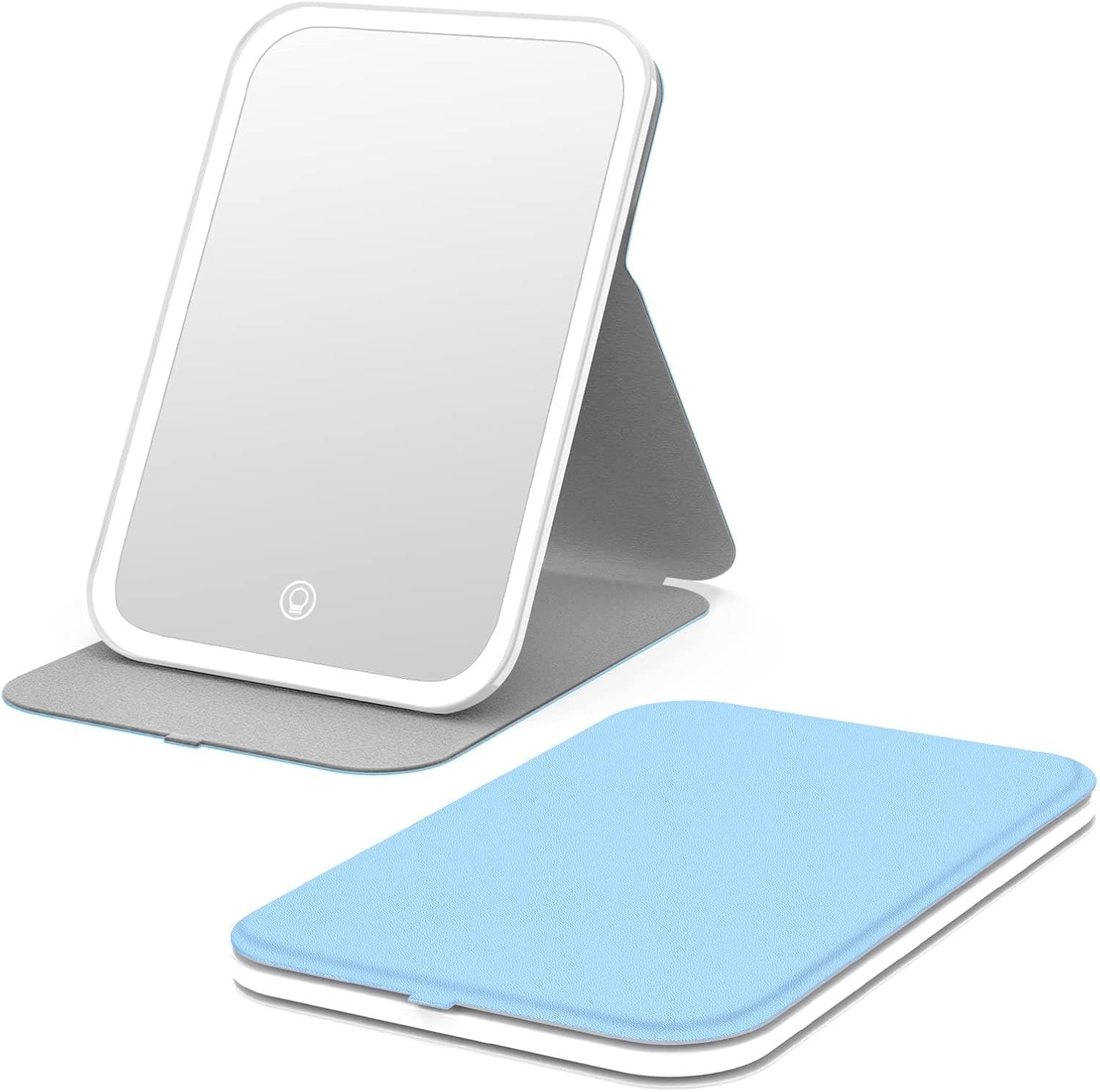Kintion Travel Makeup Mirror, Portable LED Lighted Folding Mirror (White)