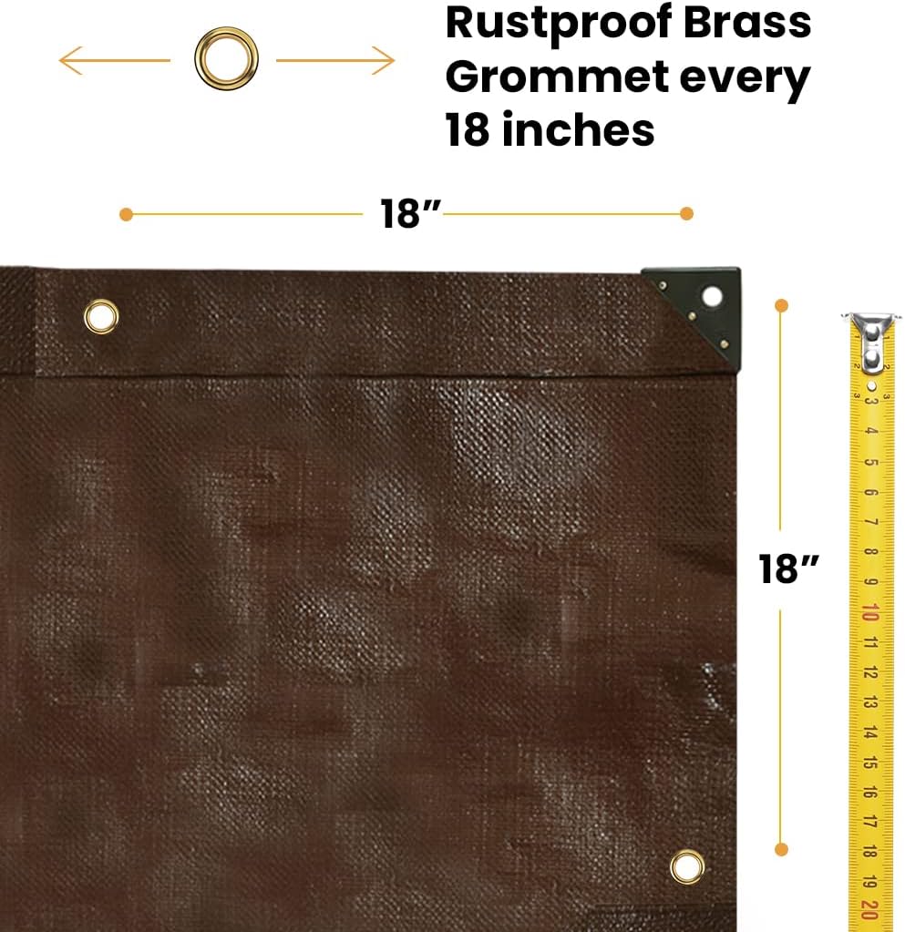 WHITEDUCK Super Heavy Duty Poly Tarp Cover 16 Mil with Grommets and Reinforced Edges (Brown- 16 Mil, 30' x 30')