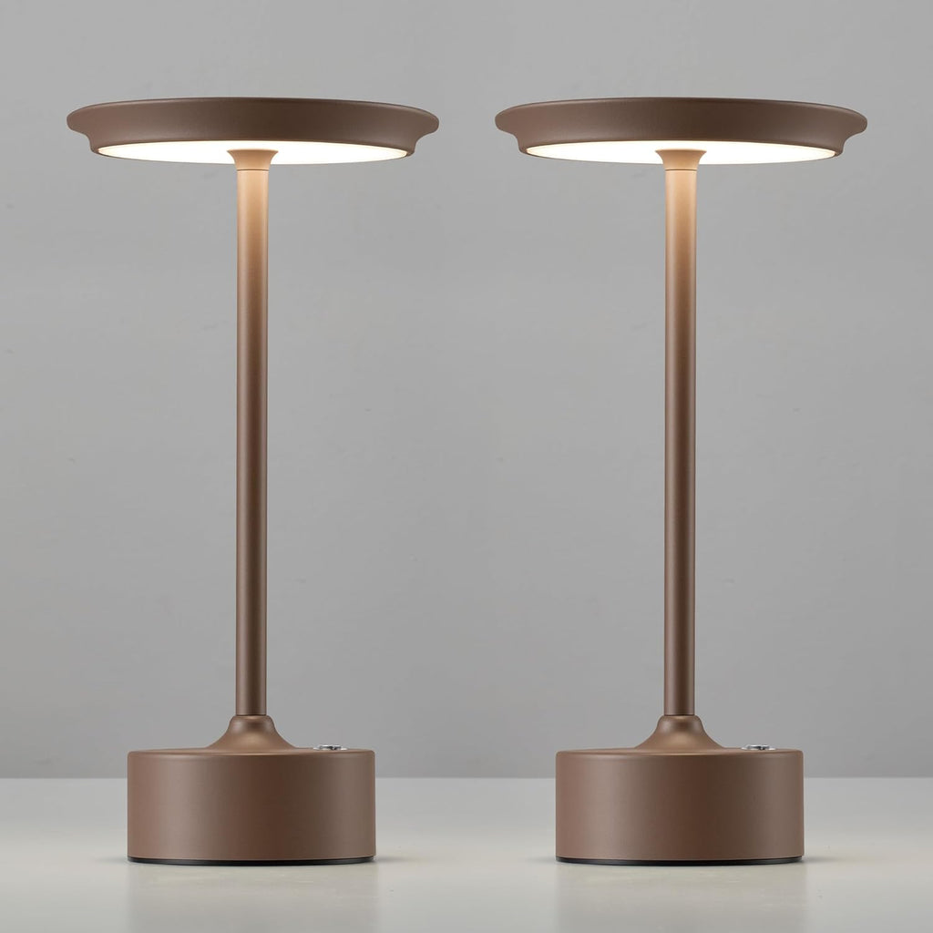PUSU Rechargeable Table Lamps Set of 2, Brown Cordless Portable Desk Lamp