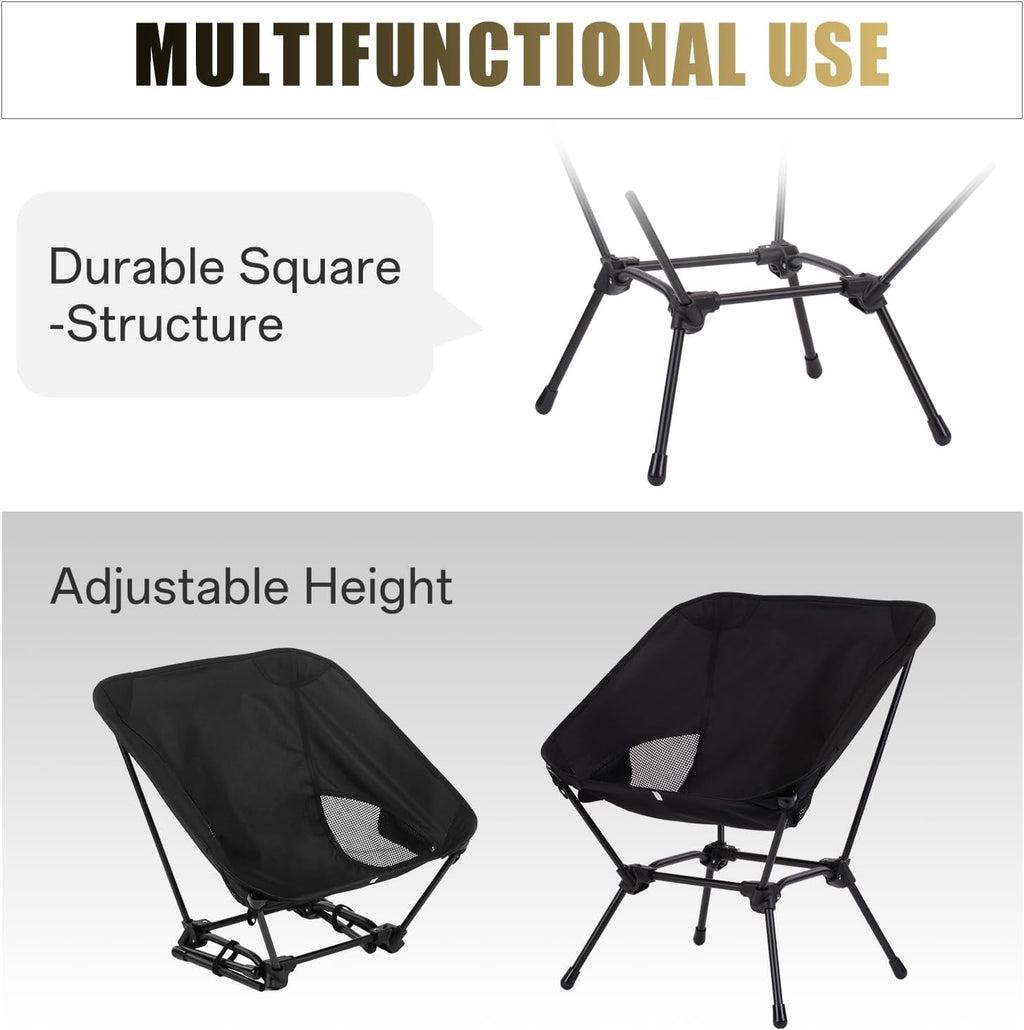 2 Pack Low Back Camping Chair, 2-in-1 Height Adjustable, Heavy Duty