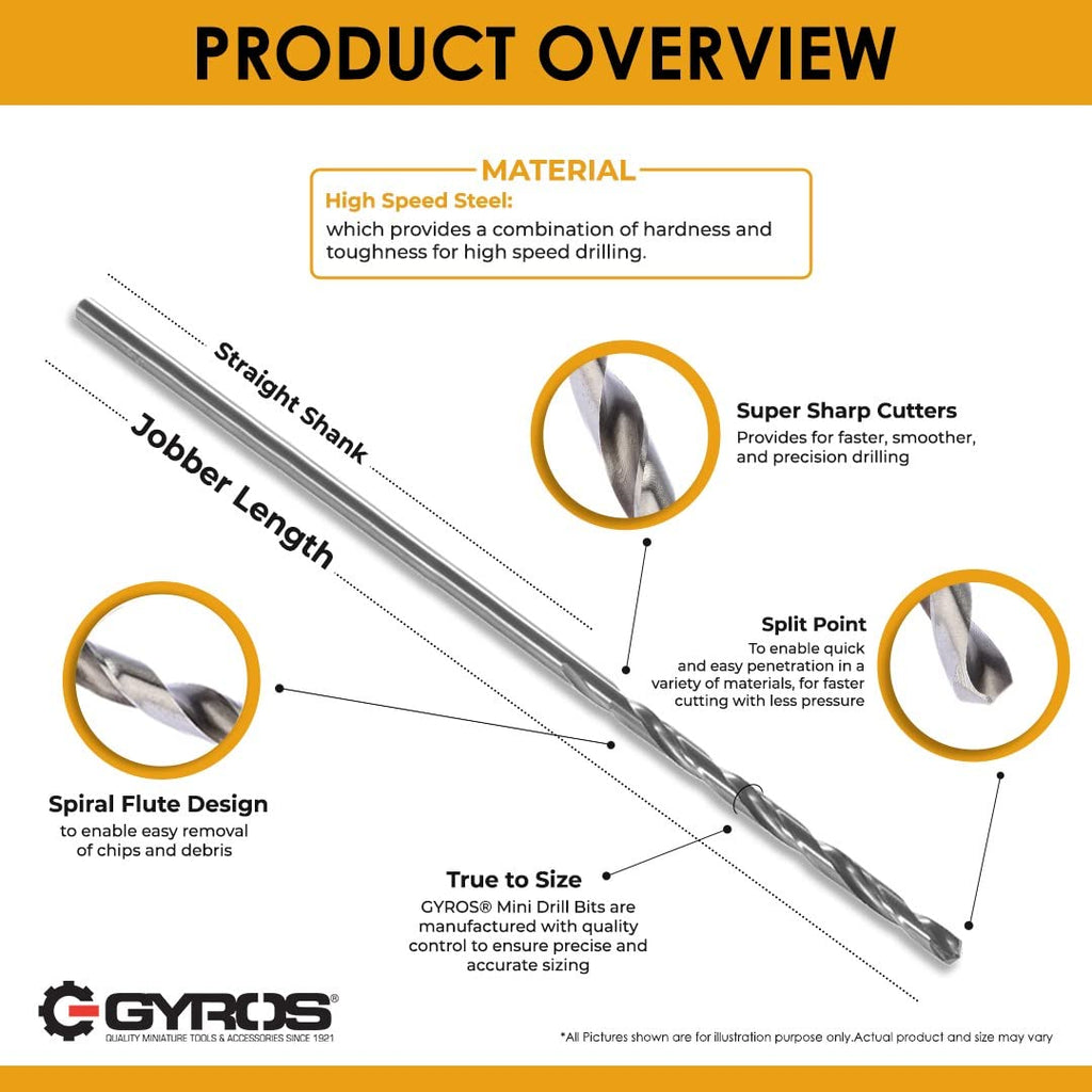 GYROS 12 PCS #56 Micro Drill Bit Set – Small Drill Bits for Jewelry, Plastic, Resin, & Soft Metal – High-Speed Steel Wire Gauge Mini Twist Drill Bit Set for Pin Vise Hand Drill & Rotary Tool