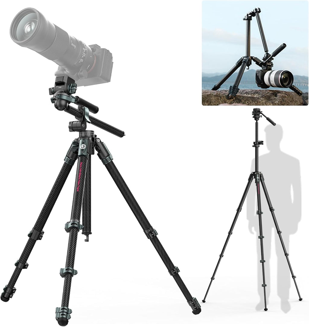 ULANZI JJ06 GlideGo Carbon Fiber Video Tripod, 73.6in, 11lb Load