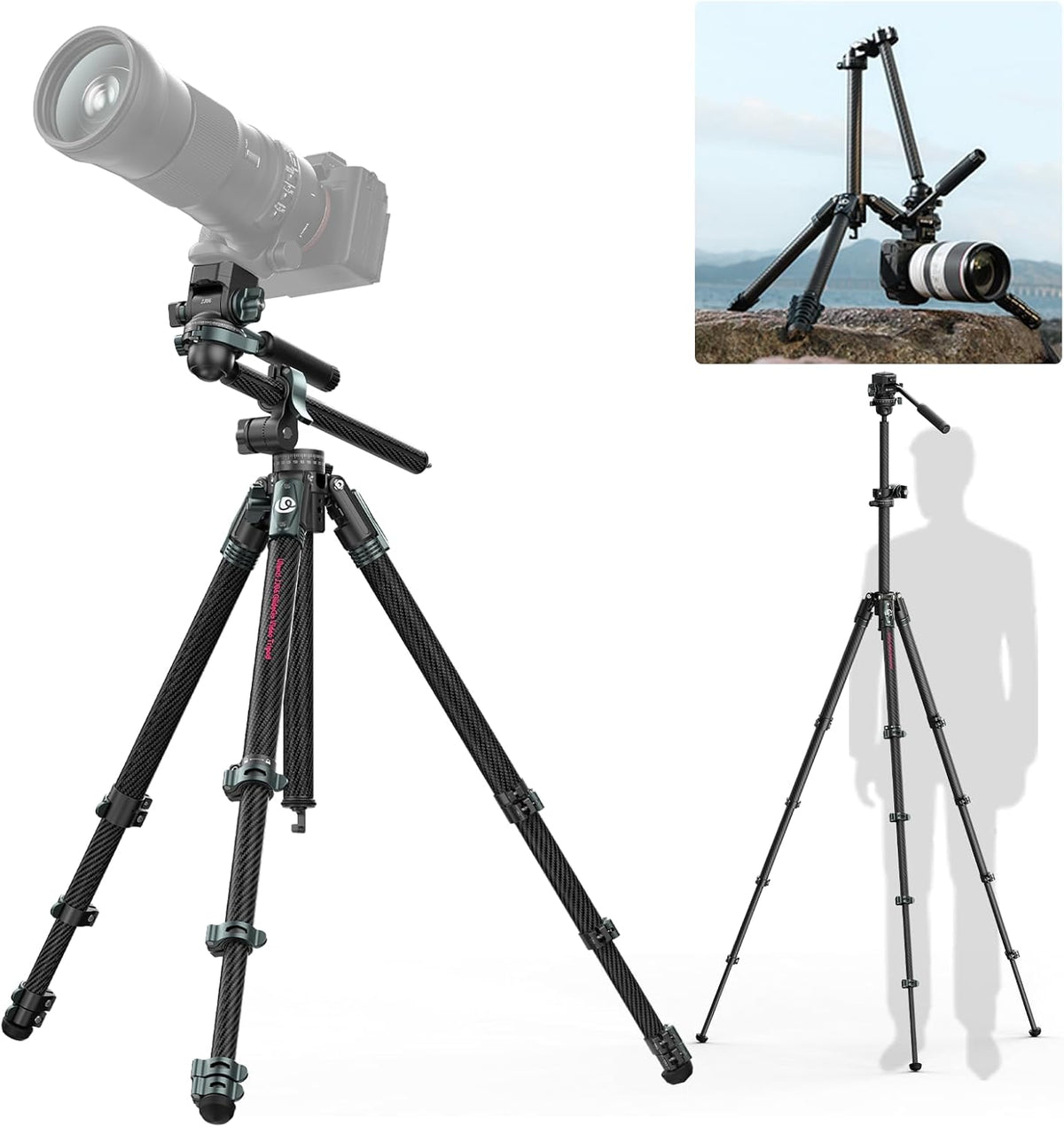 ULANZI JJ06 GlideGo Carbon Fiber Video Tripod, 73.6in, 11lb Load