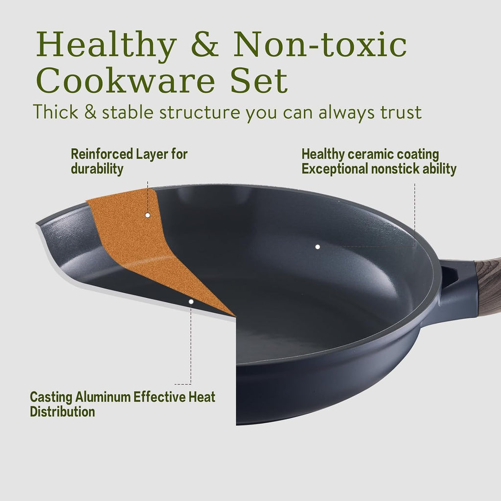 USELUCK 22-Piece Ceramic Cookware Set, Nonstick Pots and Pans Set