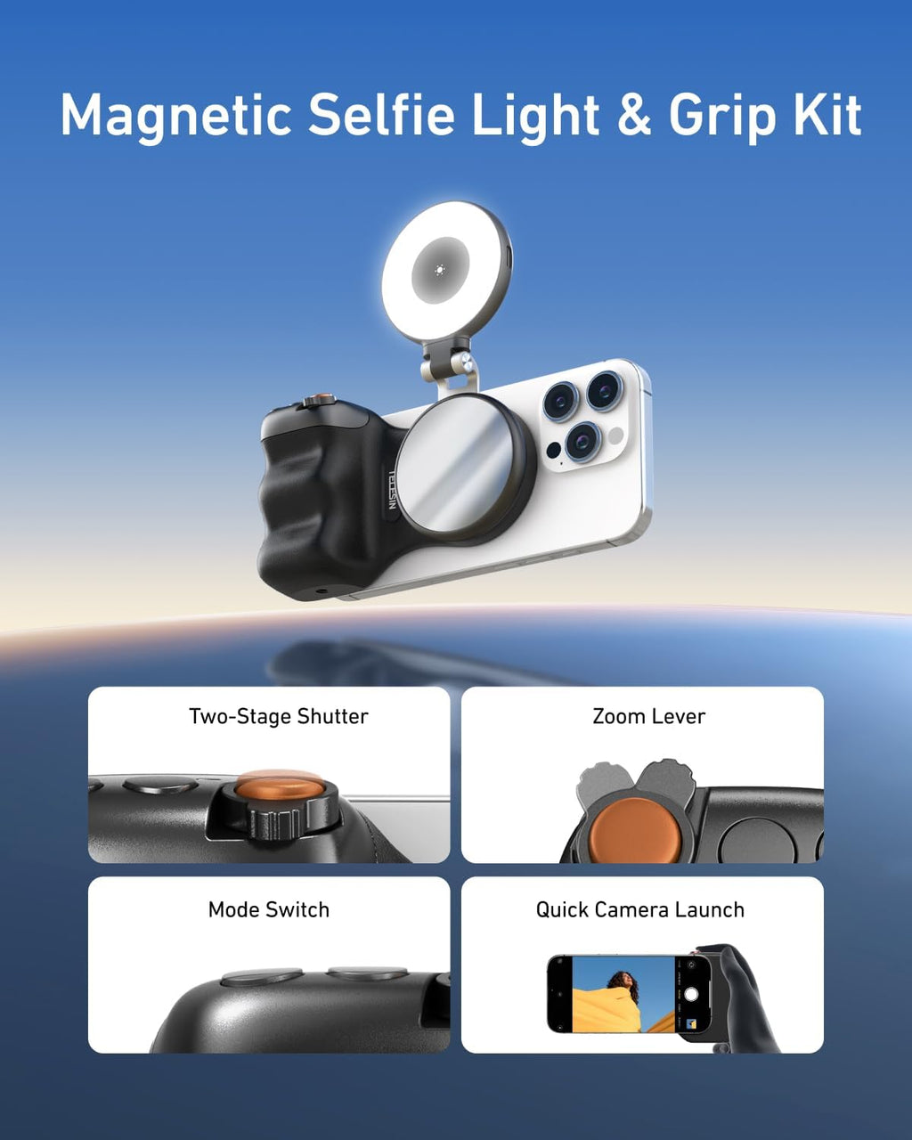 TELESIN Fun Shot Magnetic Phone Camera Grip with Magnetic Selfie Light Kit