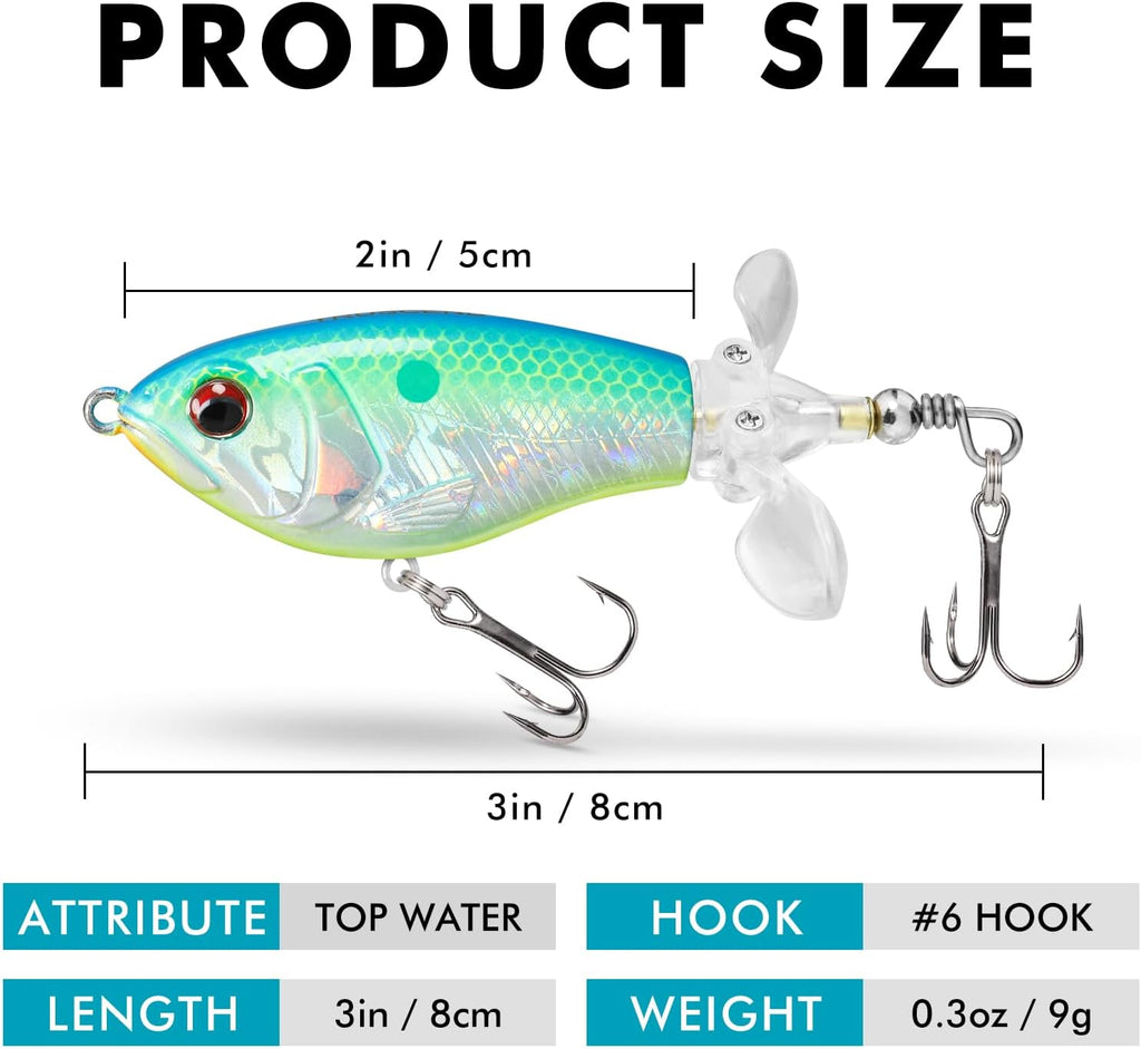 TRUSCEND Popobait Easy Catch Fishing Lures with BKK Hooks, Instant Startup, Longer Cast, Balanced Spray/Sound/Swim, Plopper Topwater Lures for Bass, Trout, Pike, Walleye, Freshwater Saltwater Fishing