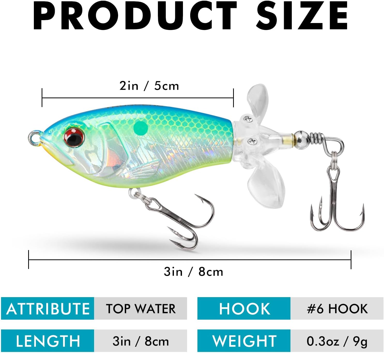 TRUSCEND Popobait Easy Catch Fishing Lures with BKK Hooks, Instant Startup, Longer Cast, Balanced Spray/Sound/Swim, Plopper Topwater Lures for Bass, Trout, Pike, Walleye, Freshwater Saltwater Fishing