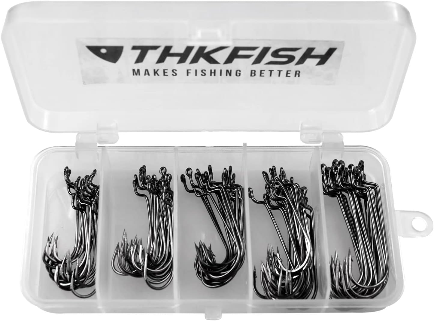 THKFISH 50pcs/100pcs/box Offset Worm Hook Fishing Hook Set Dropshot Hook Set Rubber Fish Jigs Fishing Kit # 2# 1 1/0 2/0 3/0