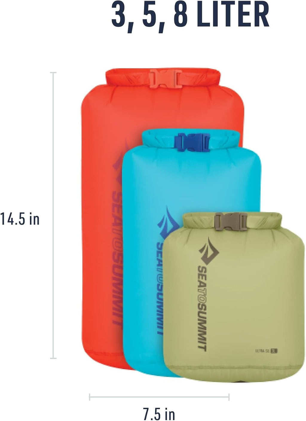 Sea to Summit Ultra-SIL Dry Bag Set, Waterproof Stuff Sack (3L, 5L, 8L)