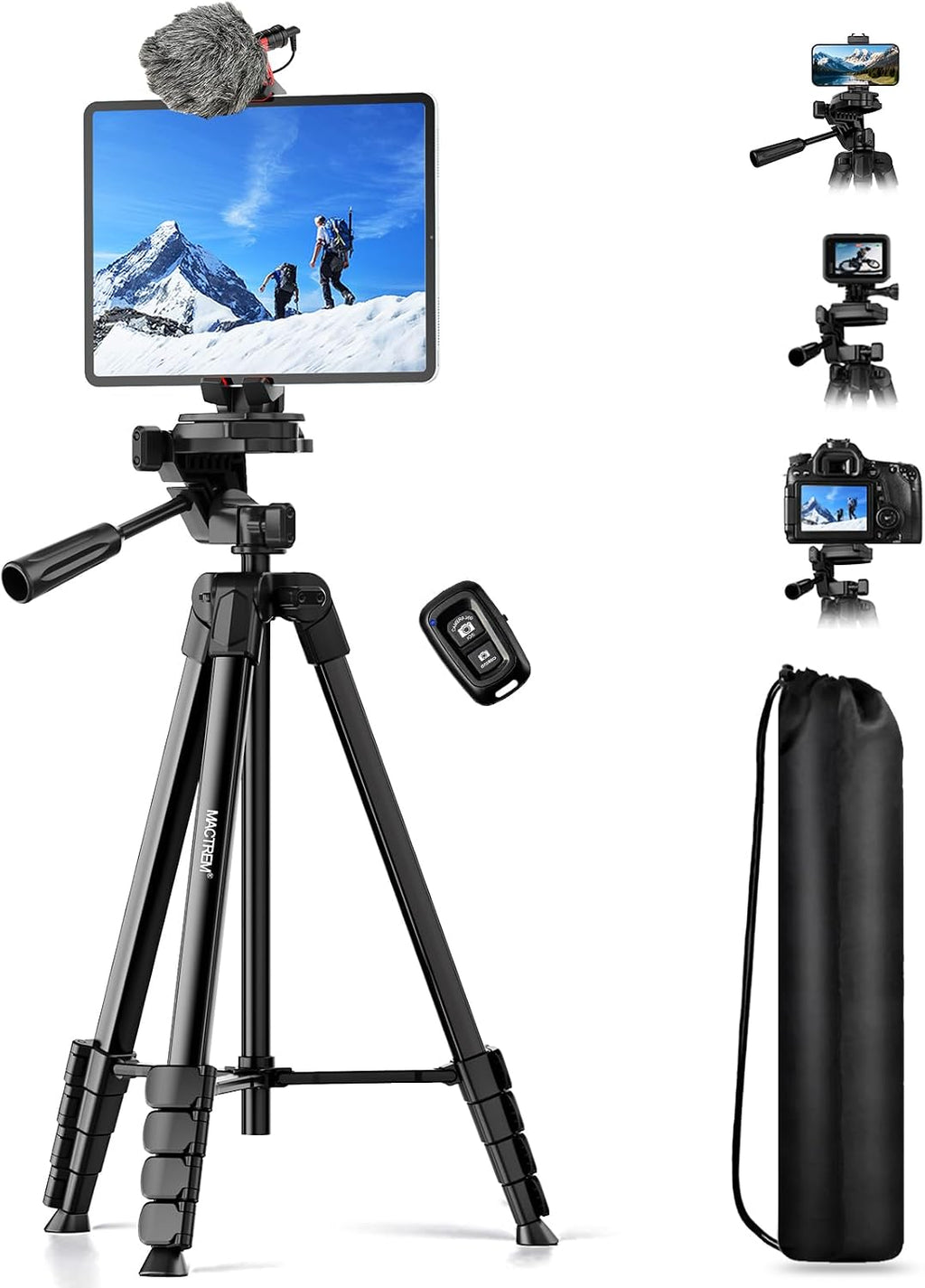 MACTREM 67" iPad Tripod Stand for Tablet Phone Camera with Remote Mount