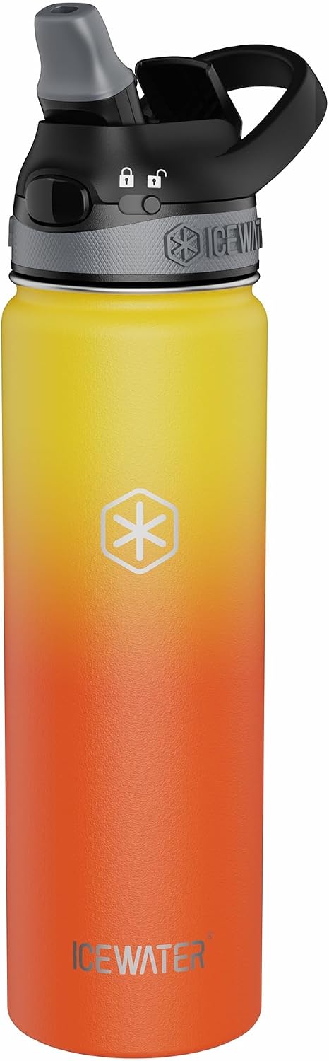 ICEWATER 40 oz Insulated Water Bottle with Pop-Up Straw & Leak-Proof Lock
