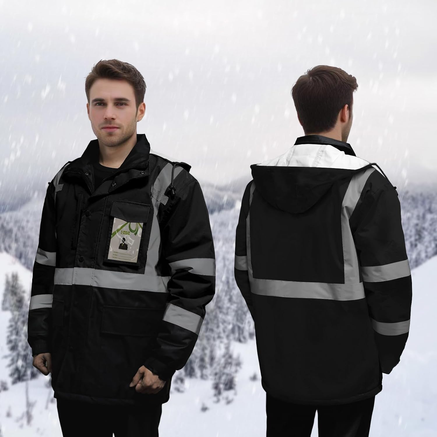High Vis Reflcetive Safety Jackets with Pockets, Black, XXL