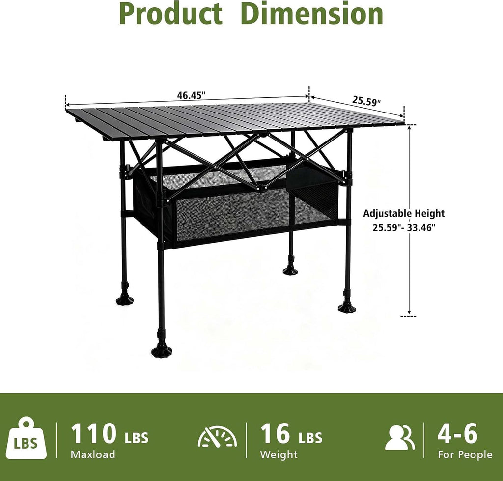 Damei century Large Folding Camping Table, 46.45×25.6in, Adjustable Height