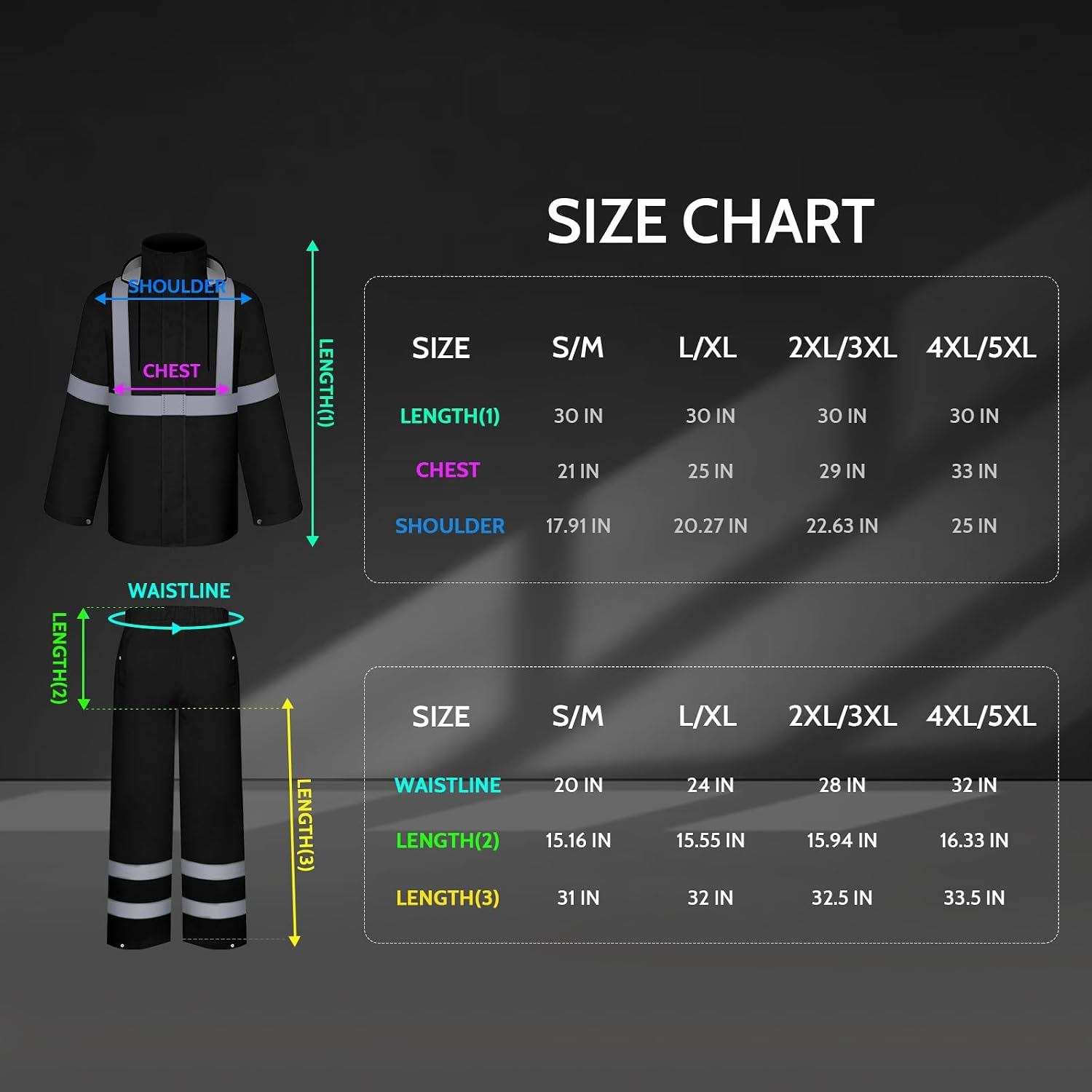 TCCFCCT High Vis Rain Pants Rain Suits for Men Waterproof, Hi Vis Rain Pants for Men Women with Hood, High Visibility Rain Gear Reflective for Safety Work & Outdoor Activities, S-M Black P