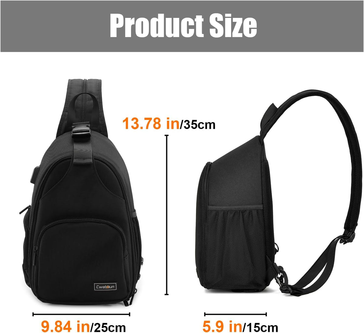 Cwatcun 2-in-1 Sling/Backpack, USB Camera Bag for DSLR/Mirrorless