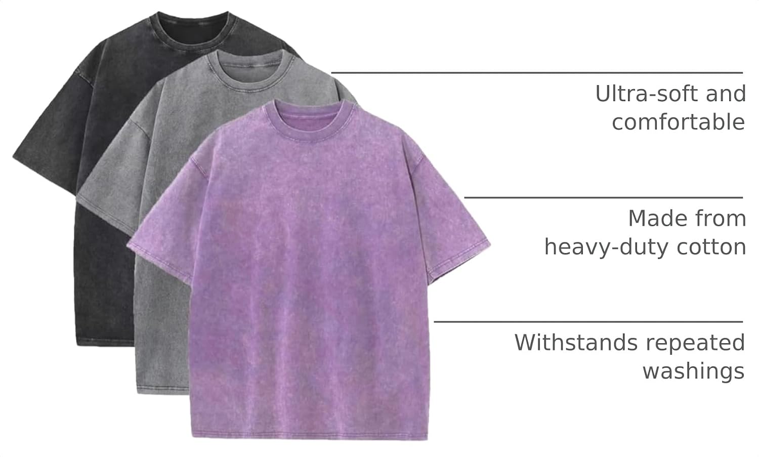 3 Pcs Men's Oversized Heavy Cotton Summer T-Shirts Vintage Tee Loose Fit Short Sleeve Casual Tshirts for Men Women