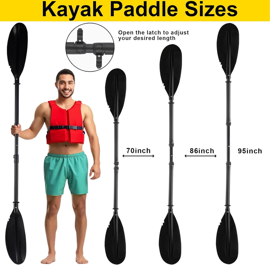 Kayak Paddle, 70inch to 95inch Telescopic Canoe Paddle Adjustable for Boat Oars with Kayak Paddles Leash Made of Metal Pole Sturdy Black (70inch-95inch)