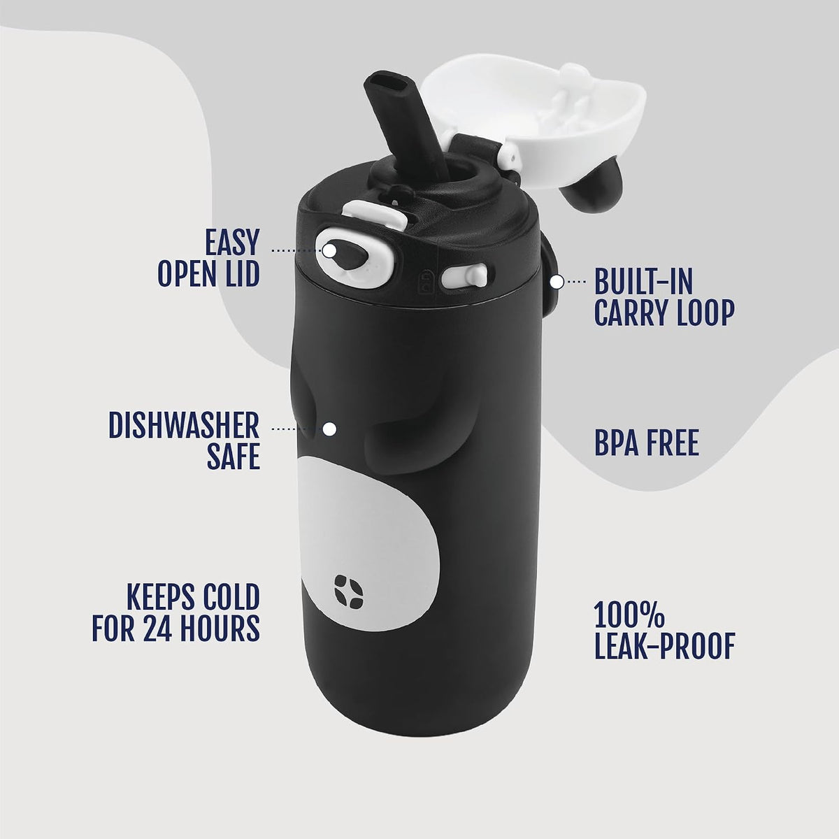 Ello Ellies 12oz Stainless Steel Leakproof Kids Water Bottle, Panda