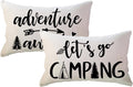 Adventure Camper Decorative Lumbar Pillowcase Double-sided Let’s Go Camping/Adventure Awaits Throw Pillow Covers Cabin/Camper Cushion Covers 12x20,2Pack for Sofa/Couch/Porch (Beige)