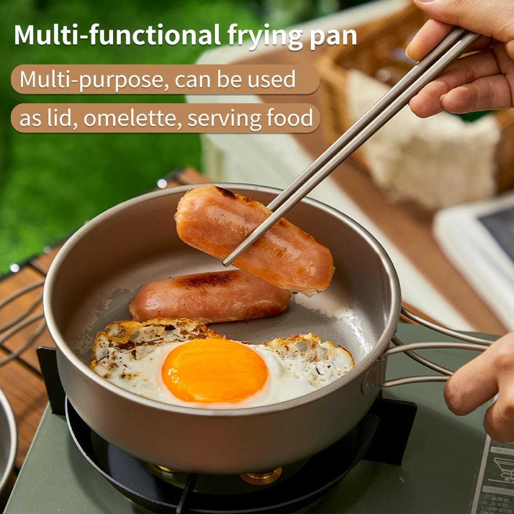 BY-J Titanium Camping Cookware 2200ml+1200ml+700ml Titanium Pot with Lid and Stainless steel spatula, Compact Backpacking and Travel Kitchenware for Camping, Hiking and Fishing