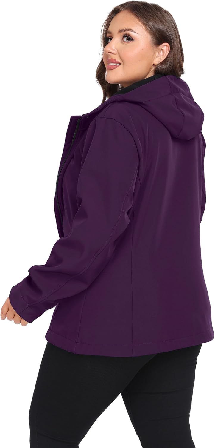 wantdo Women's Plus Size Softshell Jackets Hooded Fleece Lined Windbreaker