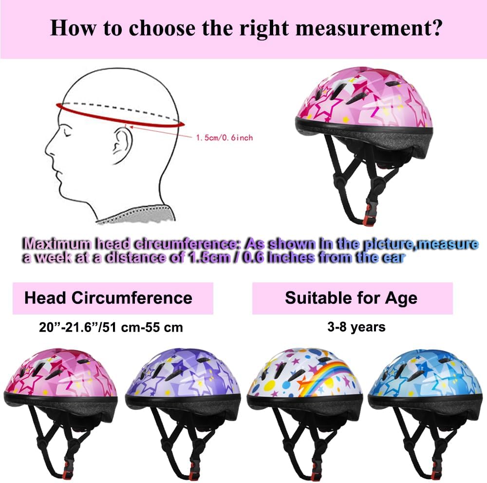Lamsion Adjustable Kids Bike Helmet with Knee Elbow Wrist Pads, Ages 3-8