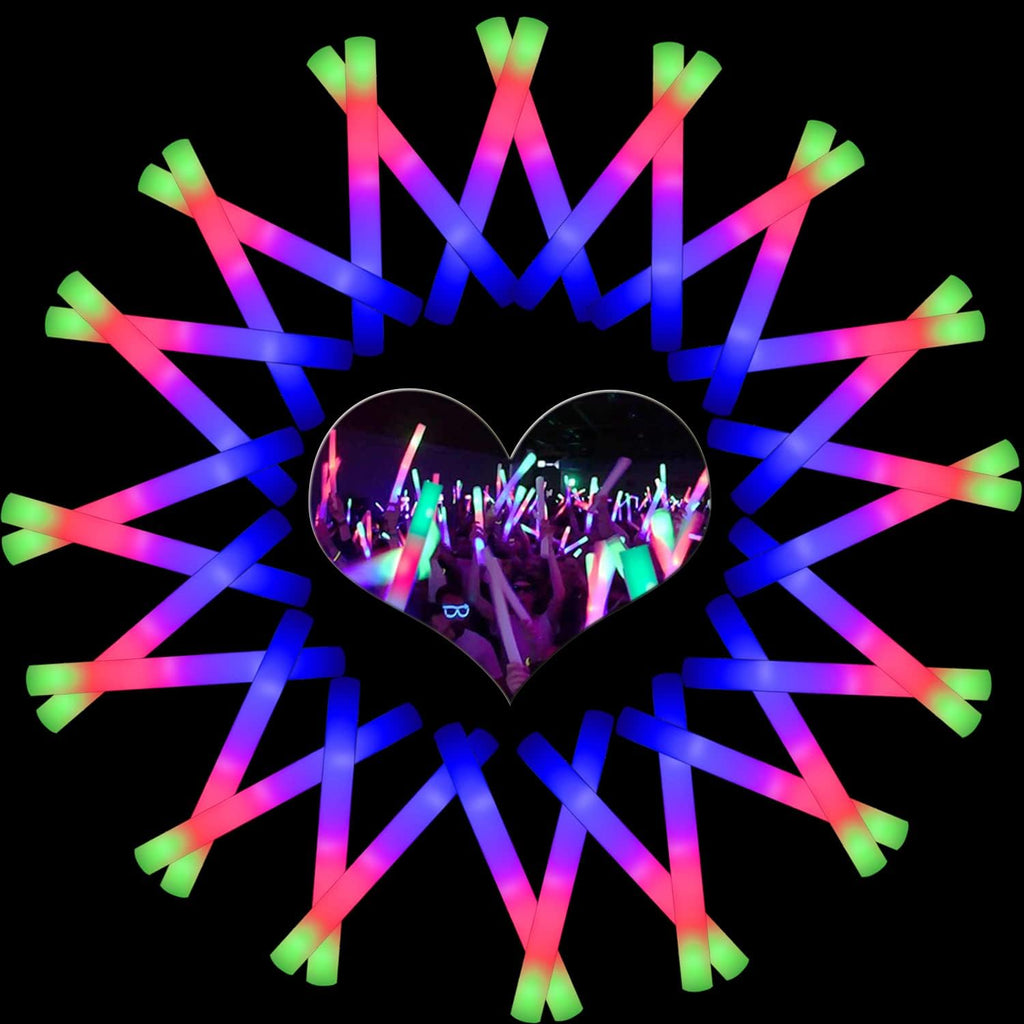 EXCECAR Foam Glow Sticks, 50 Pcs LED Foam Sticks with 3 Modes Colorful Flashing, Glowing in The Dark Party Supplies for Wedding Birthday Raves Concert Festivals Sporting Events