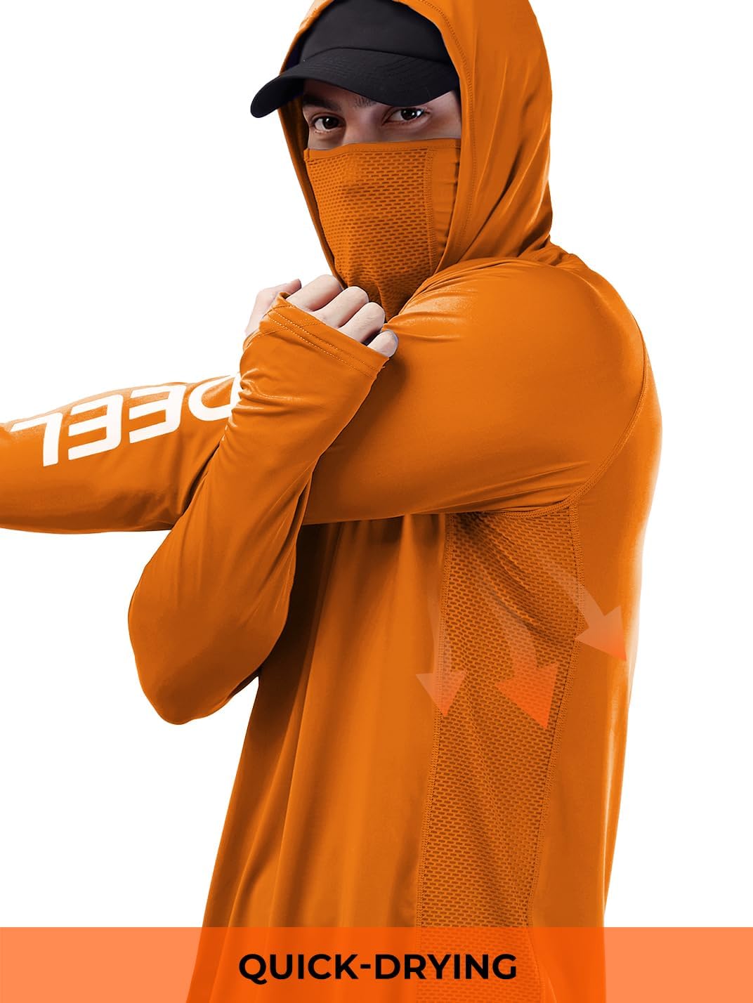 Rodeel UPF 50+ Men’s Long Sleeve Performance Fishing Hiking Shirt with Mask UV Neck Gaiter Hoodie