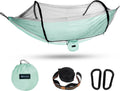 Hammock with Mosquito Net - Lightweight, Portable, 1 Person Hammock - for Camping, Hiking, Backpacking, Travel, a Festival, or The Beach (Cyan)