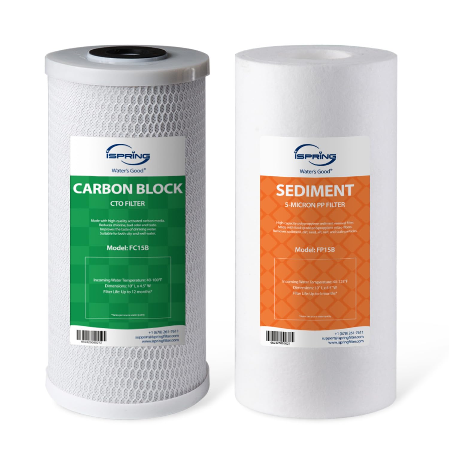 iSpring WGB21BM 2-Stage Whole House Water Filtration System, 10” x 4.5” Carbon Block and Iron & Manganese Reducing Filters, 1" Ports