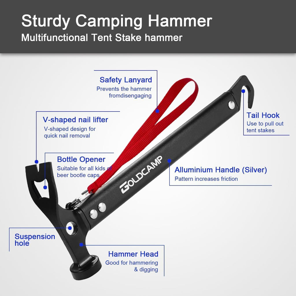 GOLDCAMP Tent Stake Kit, 8 Steel Stakes with Hammer & Canvas Bag