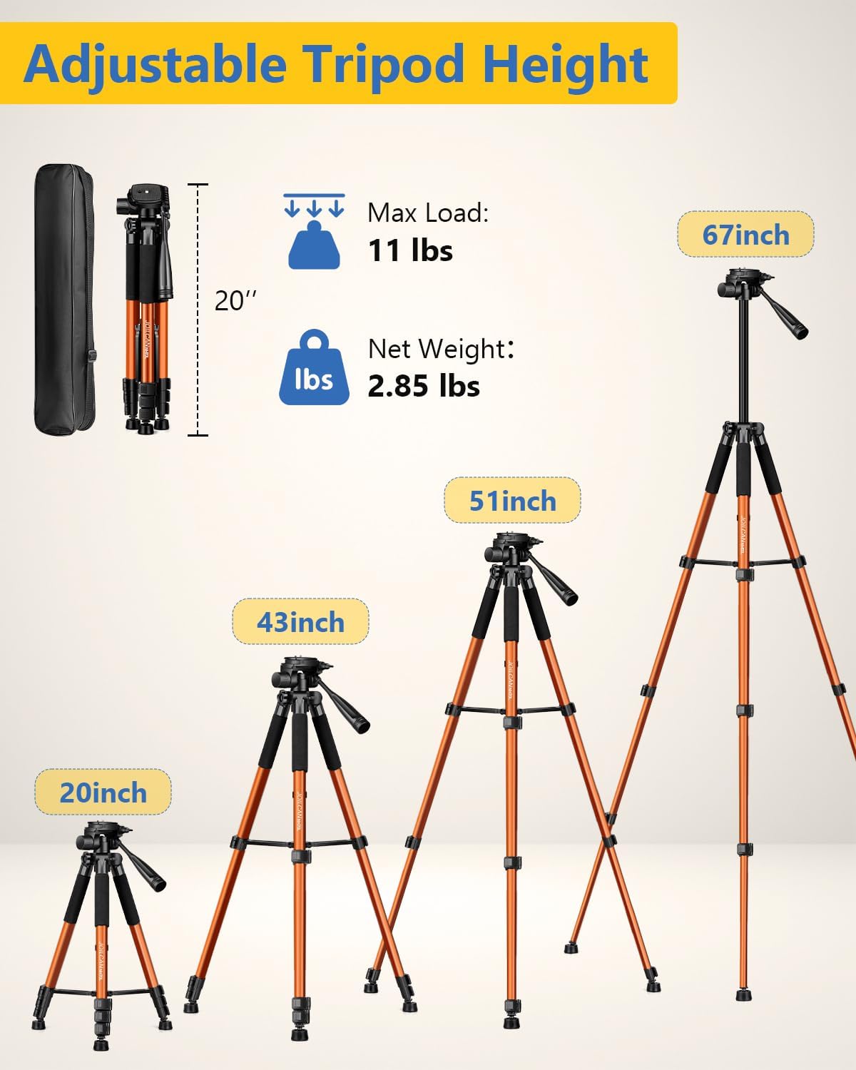 JOILCAN 67" Phone iPad Tripod, Professional Camera Tripod