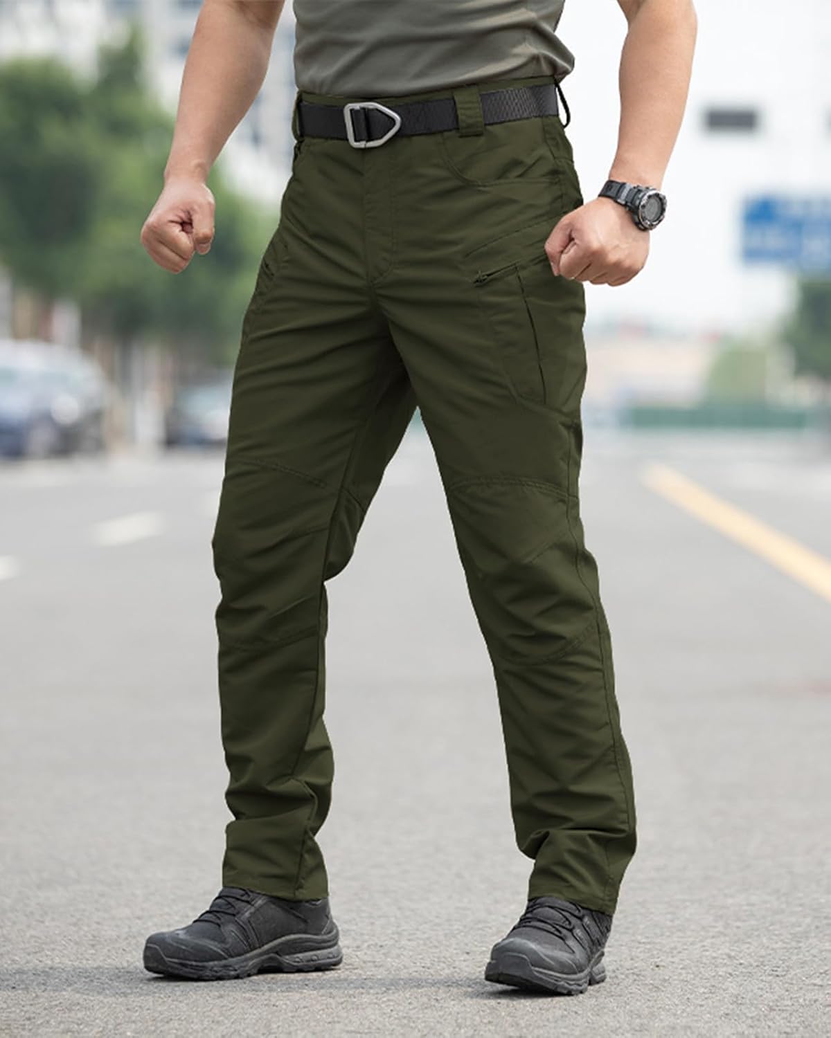 Men's Stretch Tactical Pants Waterproof Ripstop Fabric Cargo Pants Lightweight Casual Hiking Outdoor Work Pants (No Belt)