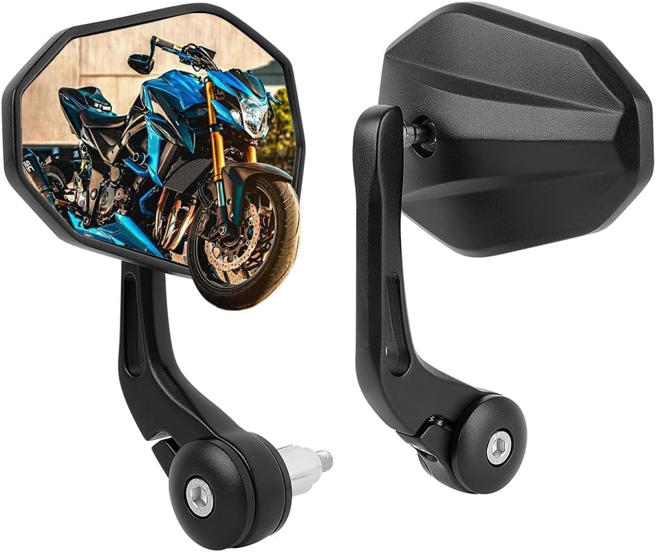 DREAMIZER Motorcycle Bar End Mirrors Black CNC Bar End Mirrors for Motorcycles Compatible with Honda Kawasaki Suzuki Scooter and More (White Glass Lens)