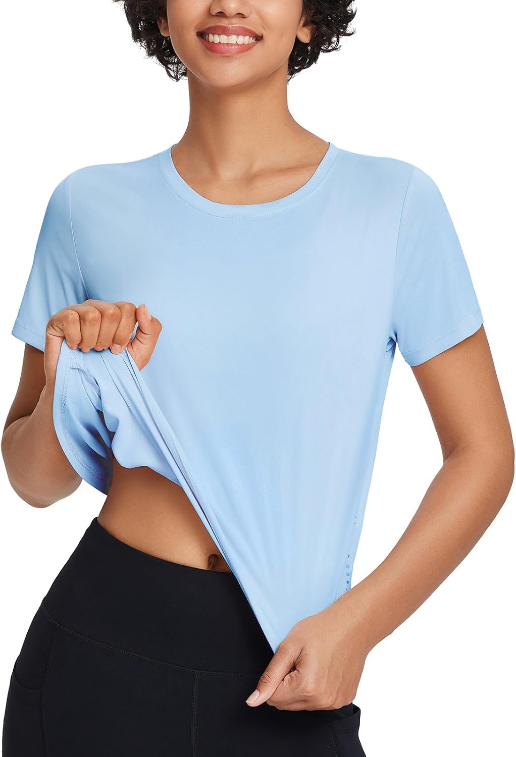 baleaf Women's Athletic Running Shirts Short Sleeve Crop Tops
