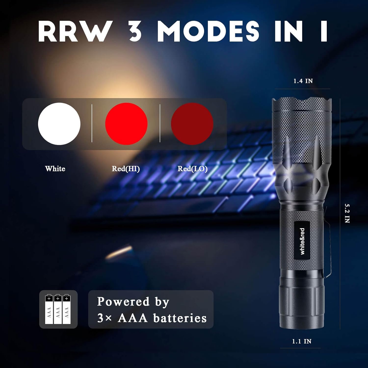 Upgraded Red Flashlight, Bright White &High/Low Power Red Light Options with Memory, Zoom Lens, Portable Weatherproof LED Small Torch for Aviation, Astronomy, Night Vision