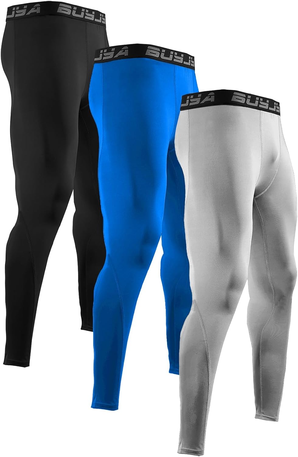 BUYJYA 3 or 5 Pack Men's Compression Pants Base Layer Tights Leggings