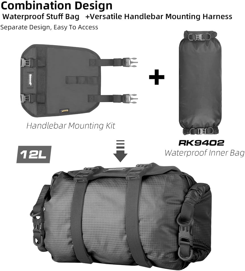 Rhinowalk Waterproof Bike Handlebar Dry Bag 12L, Roll-Top (Type 9400)