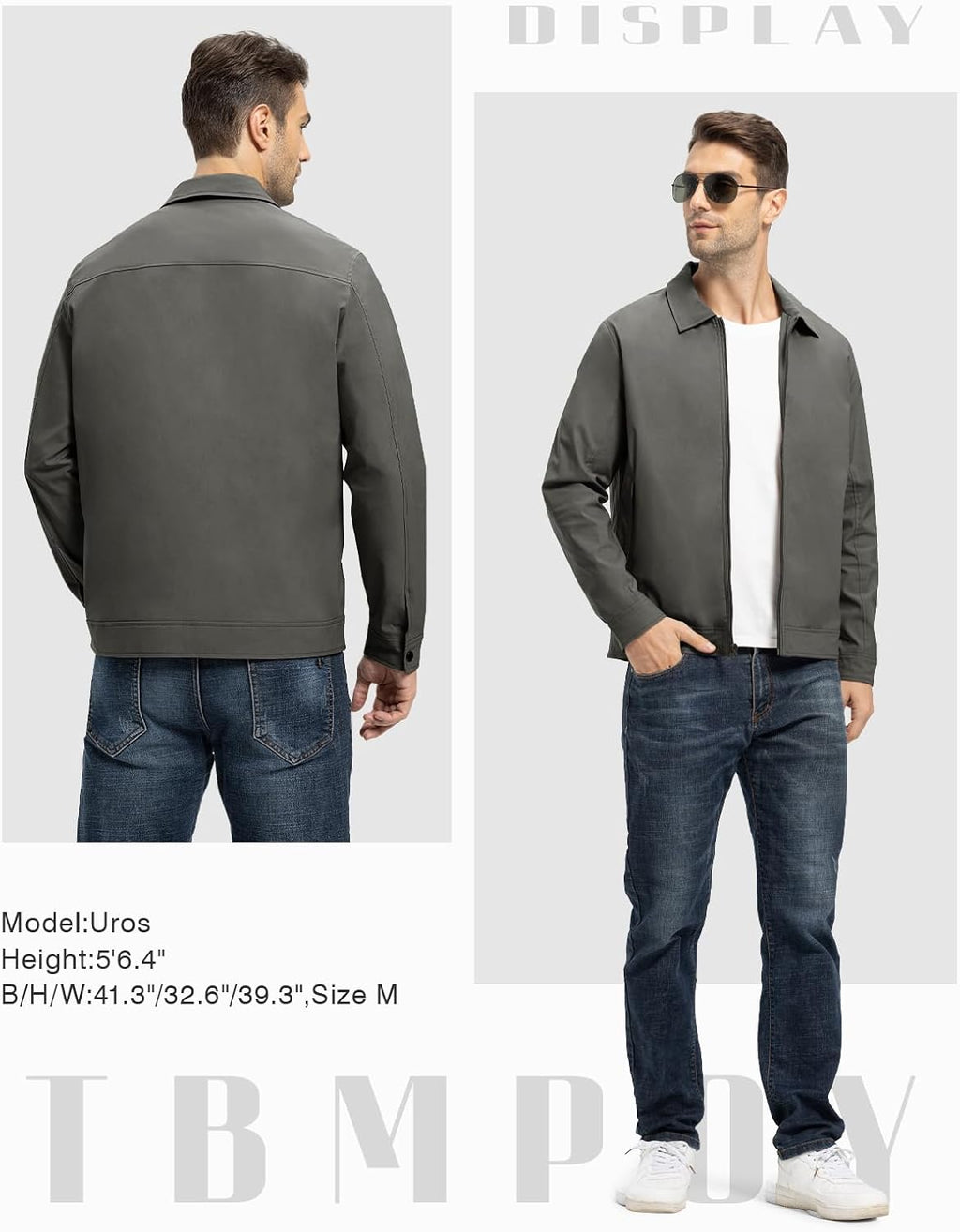 TBMPOY Mens Lightweight Jackets Light Windbreaker Full Zip Casual Work Jacket Golf Business Fall Track Coat with Pockets