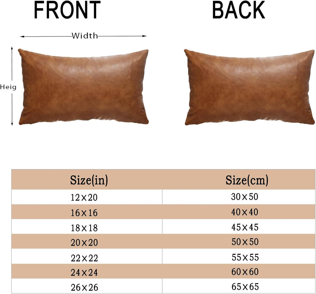 GEGELICA 12X20 Inch Brown Faux Leather Throw Pillow Covers Set of 2