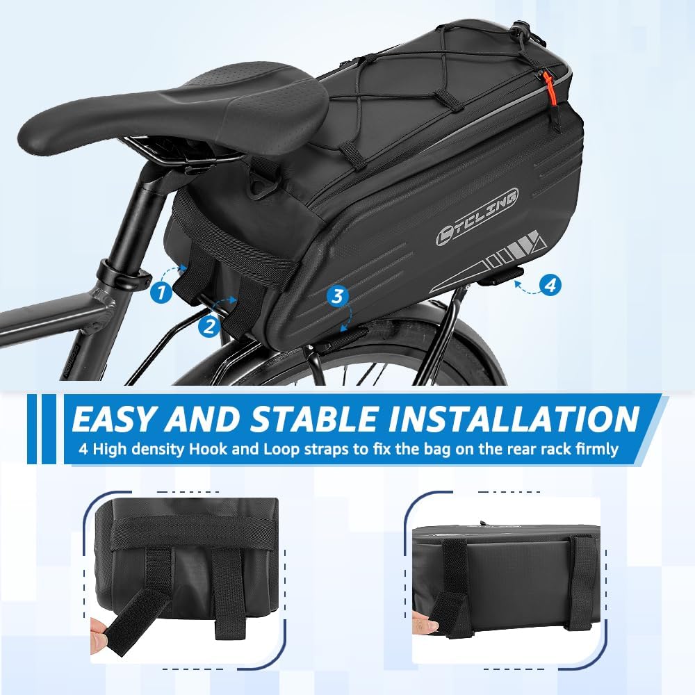 WOTOW Bike Bag for Bicycle Rear Rack - Waterproof Hard Shell 10L