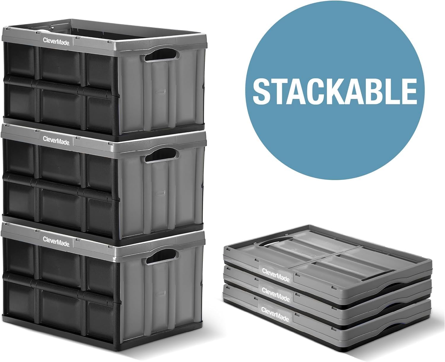 CleverMade Collapsible Storage Bin (100% Recycled) - 46L - Obsidian (3PK)